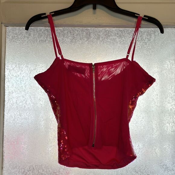 Akira Women’s Hot Pink Sequined Spaghetti Strap Tank Top Size Large - Picture 4 of 5